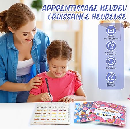 Cahier d'écriture et d'apprentissage réutilisable pour Enfants
