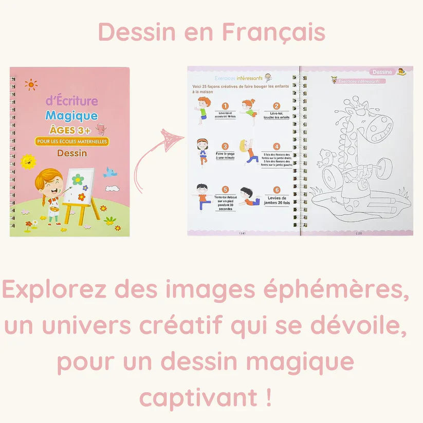 Cahier d'écriture et d'apprentissage réutilisable pour Enfants