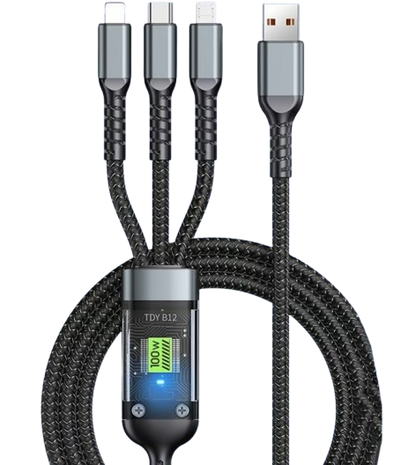 🔥Câble chargeur ULTRA rapide ⚡ 3 en 1 en nylon tressé, sortie APPLE / ANDROID / Type-C : 🎉1 CABLE ACHETÉ = 1 TETE OFFERTE🎁