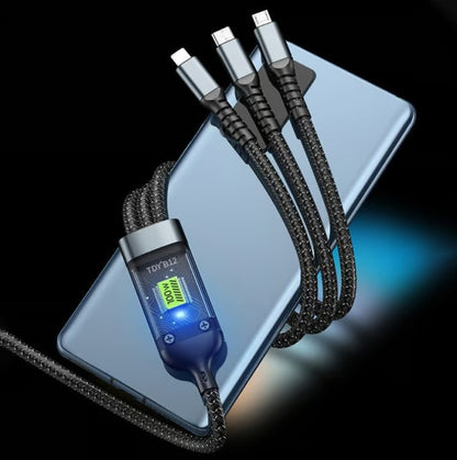 🔥Câble chargeur ULTRA rapide ⚡ 3 en 1 en nylon tressé, sortie APPLE / ANDROID / Type-C : 🎉1 CABLE ACHETÉ = 1 TETE OFFERTE🎁