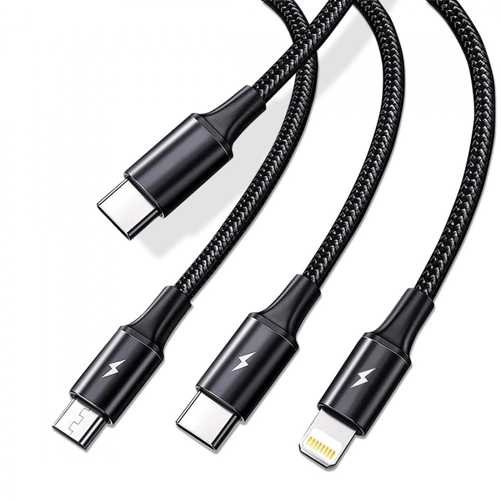 🔥Câble chargeur ULTRA rapide ⚡ 3 en 1 en nylon tressé, sortie APPLE / ANDROID / Type-C : 🎉1 CABLE ACHETÉ = 1 TETE OFFERTE🎁
