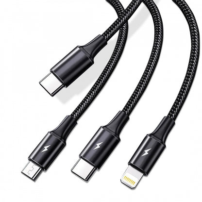 🔥Câble chargeur ULTRA rapide ⚡ 3 en 1 en nylon tressé, sortie APPLE / ANDROID / Type-C : 🎉1 CABLE ACHETÉ = 1 TETE OFFERTE🎁