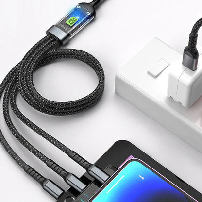 🔥Câble chargeur ULTRA rapide ⚡ 3 en 1 en nylon tressé, sortie APPLE / ANDROID / Type-C : 🎉1 CABLE ACHETÉ = 1 TETE OFFERTE🎁